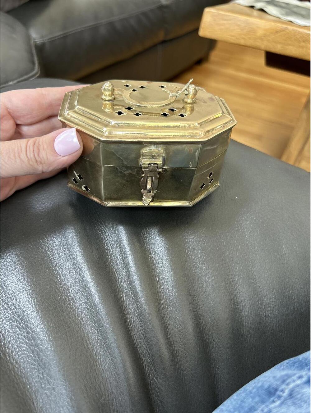 Vintage Octagonal Brass Decorative Box